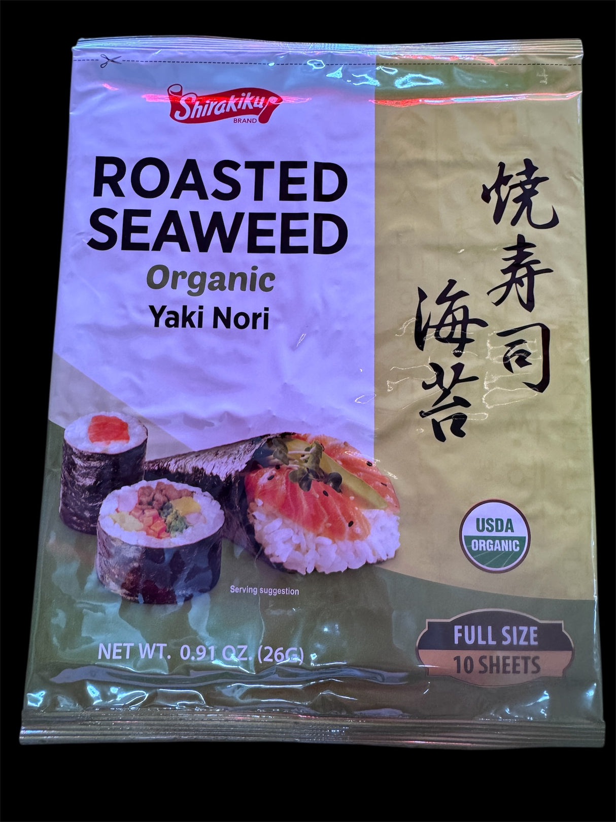 Shirakiku Roasted Seaweed Organic Yaki Nori 10 Full Sheets
