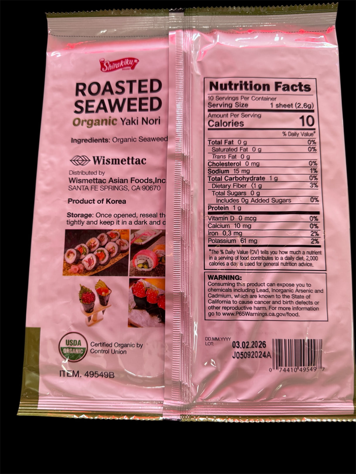 Shirakiku Roasted Seaweed Organic Yaki Nori 10 Full Sheets