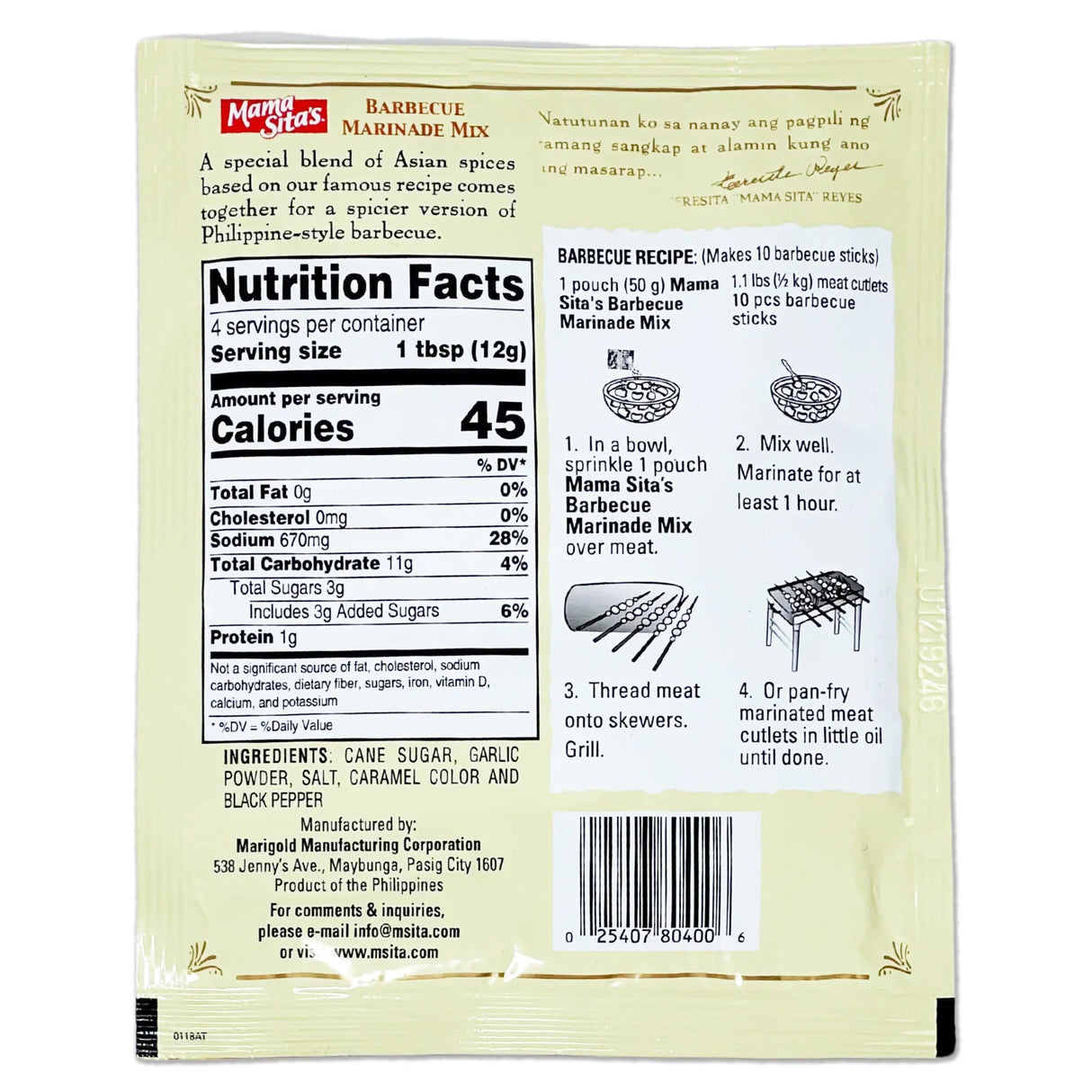 Mama Sita’s Barbecue Marinade Mix